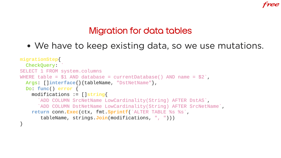 Migration for data tables