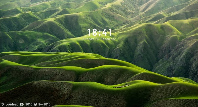 Custom screen saver for XSecureLock, displaying a clock and the
current weather