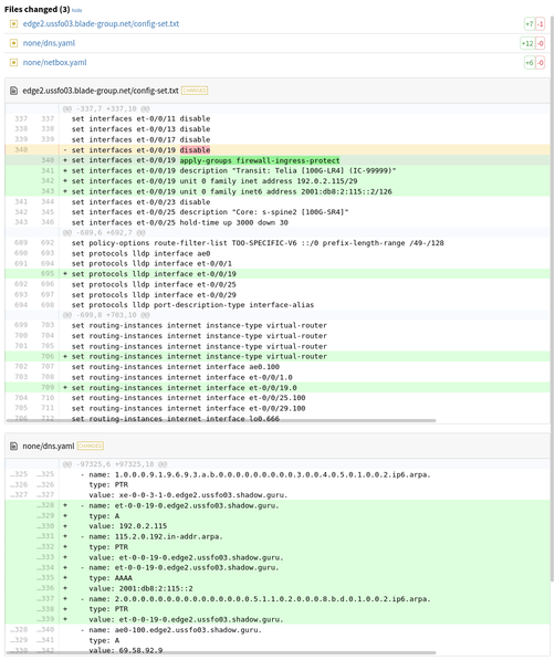 Différences sur les fichiers
générés